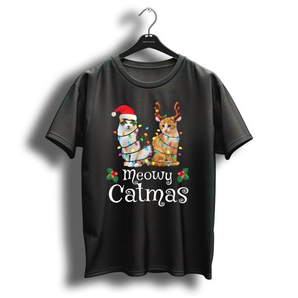 Meowy Catmas Christmas Lights Kitten Xmas Cute T Shirt 1 t shirt 1