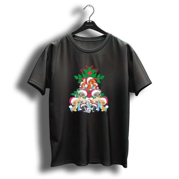 Meowy Catmas Christmas Tree Cats With Santa Hats And Holly T Shirt 1 t shirt 1