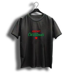 Meowy Christmas Cat Kitten Lovers Holiday Whiskers Heart T-Shirt