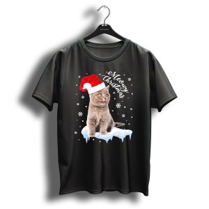 Meowy Christmas Cat Kitten Santa Hat Snowflakes T Shirt