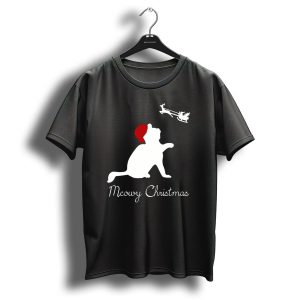 Meowy Christmas Cat Santa Hat And Sleigh T Shirt