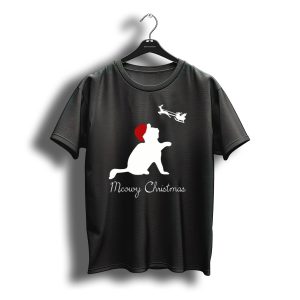 Meowy Christmas Cat Santa Hat And Sleigh T-Shirt