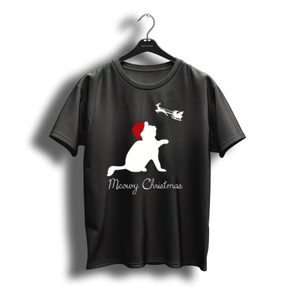 Meowy Christmas Cat Santa Hat And Sleigh T Shirt t shirt 1