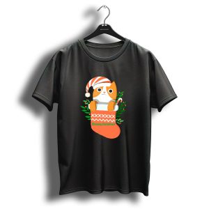 Meowy Christmas Cute Cat In Stocking T-Shirt