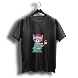 Meowy Christmas Festive Kitty On A Christmas Tree T Shirt