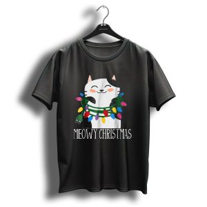 Meowy Christmas Holiday Funny Catma With Festive Lights And Happy Smiling Cat T-Shirt