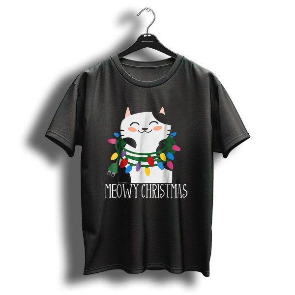 Meowy Christmas Holiday Funny Catma With Festive Lights And Happy Smiling Cat T Shirt 1 t shirt 1