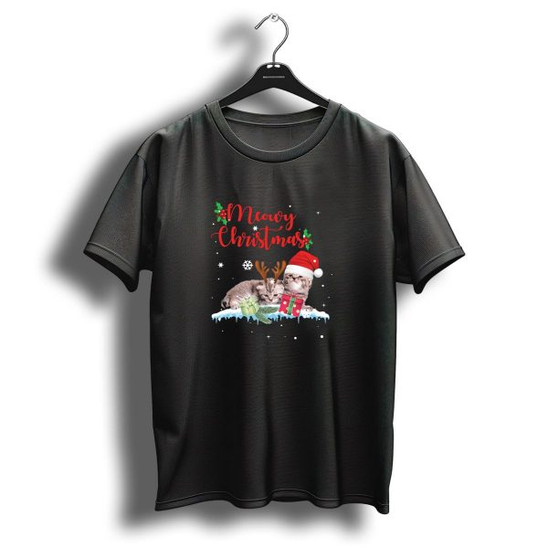 Meowy Christmas Kitten Cat Kitty Reindeer Santa Hat Present T Shirt 1 t shirt 1