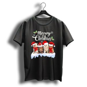 Meowy Christmas Kitten Cat Kitty Snowflake Santa Hat Holly T Shirt