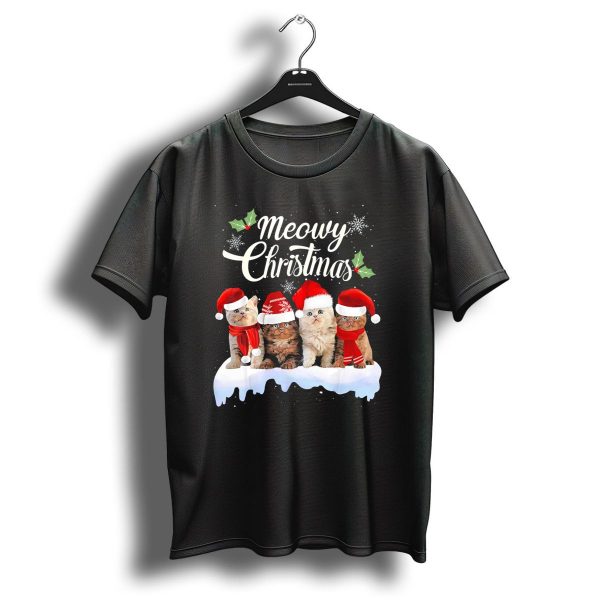Meowy Christmas Kitten Cat Kitty Snowflake Santa Hat Holly T Shirt 1 t shirt 1