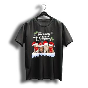 Meowy Christmas Kitten Cat Kitty Snowflake Santa Hat Holly T-Shirt