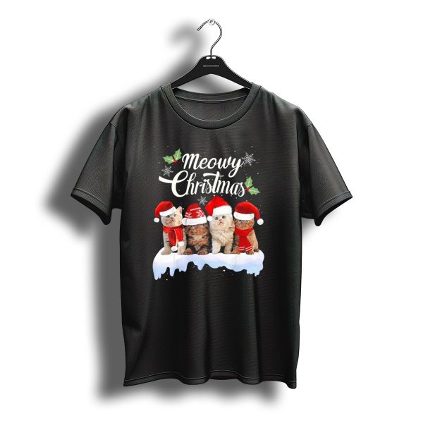 Meowy Christmas Kitten Cat Kitty Snowflake Santa Hat Holly T Shirt t shirt 1