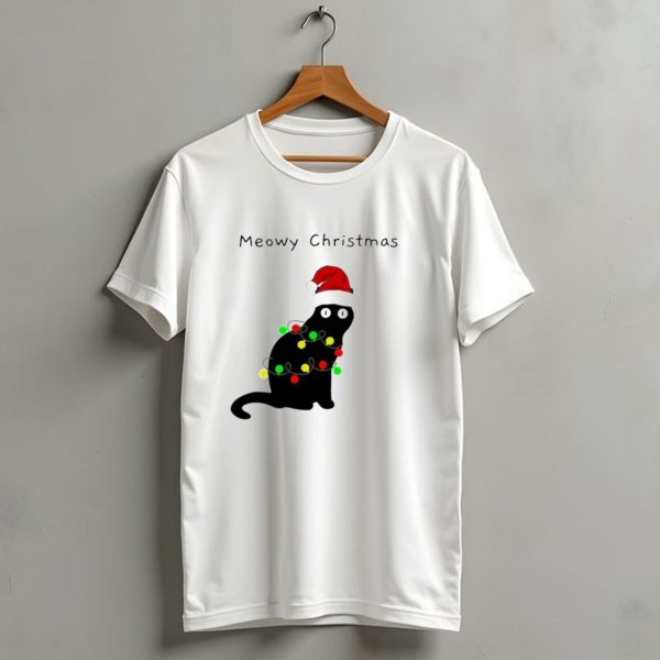 Meowy Christmas Santa Cat With Lights T Shirt 1 t shirt 1
