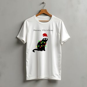 Meowy Christmas Santa Cat With Lights T-Shirt