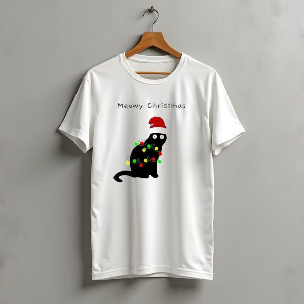Meowy Christmas Santa Cat With Lights T Shirt t shirt 1