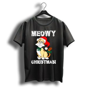 Meowy Christmas Santa Hat Cat T Shirt