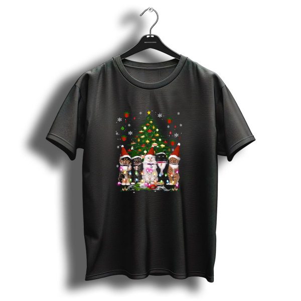 Meowy Christmas Tree Cats With Santa Hats And Lights T Shirt 1 t shirt 1