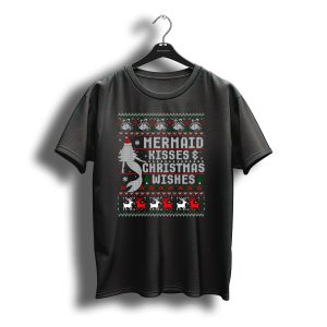Mermaid Kisses Christmas Wishes Ugly Sweater Reindeer Santa Hat T-Shirt