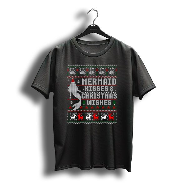 Mermaid Kisses Christmas Wishes Ugly Sweater Reindeer Santa Hat T Shirt t shirt 1