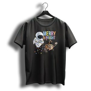 Merry And Bright Wall E And Eve Christmas Lights T Shirt