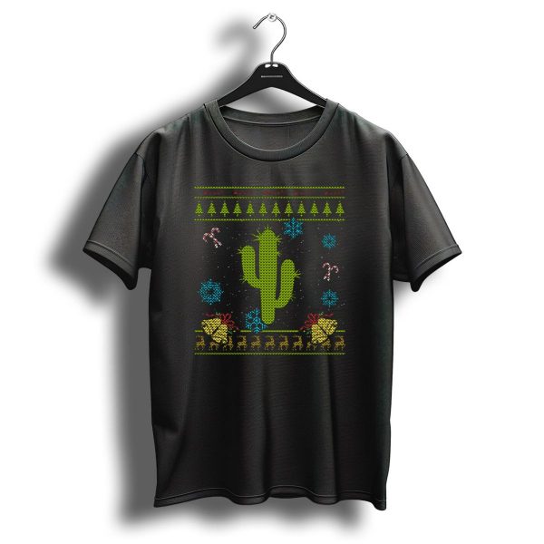 Merry Cactus Christmas Ugly Sweater With Reindeer Candy Canes And Snowflakes T Shirt 1 t shirt 1