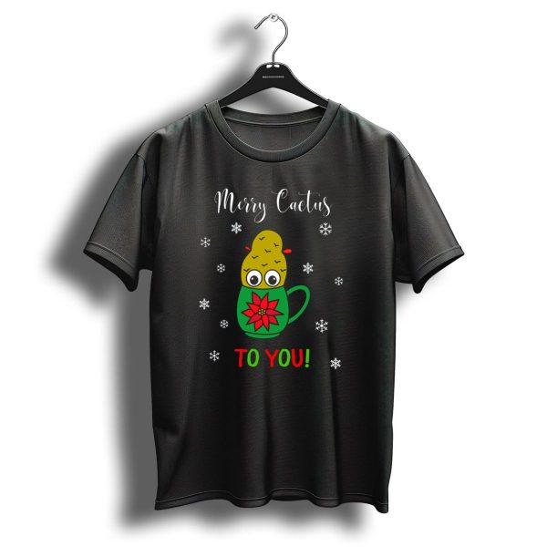 Merry Cactus To You Small Christmas Cactus In Festive Mug With Snowflakes T Shirt 1 t shirt 1