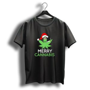Merry Cannabis Santa Hat Marijuana Pot Christmas Leaf With Smoking Joint T Shirt