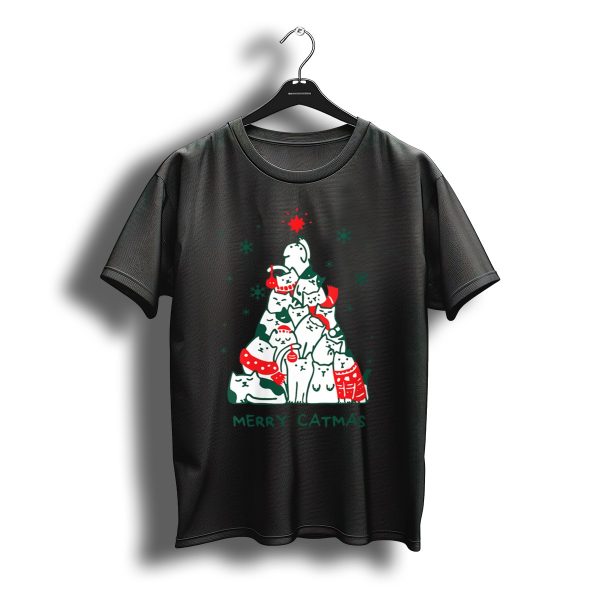 Merry Catmas Cat Christmas Tree With Santa Hats And Snowflakes T Shirt t shirt 1