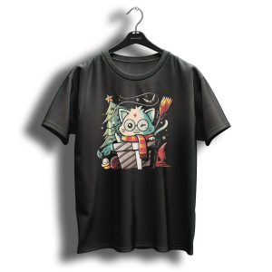 Merry Catmas Christmas Tree Funny Cat Wizard T-Shirt