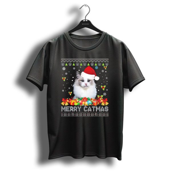 Merry Catmas Ragdoll Cat Christmas Ugly Sweater Style Santa Hat T Shirt 1 t shirt 1