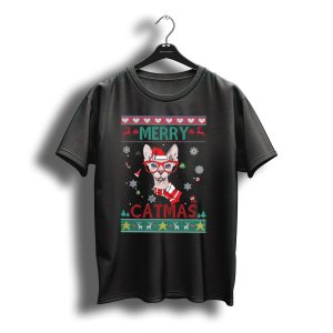 Merry Catmas Sphynx Cat With Santa Hat And Glasses For Christmas T-Shirt