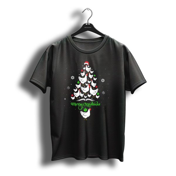 Merry Chickmas Chicken Lover Christmas Tree With Santa Hat And T Shirt t shirt 1