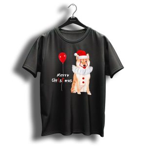 Merry Christmas Akita Horror Clown With Red Balloon T Shirt 1