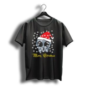 Merry Christmas Alien Santa Hat Snow Background T-Shirt