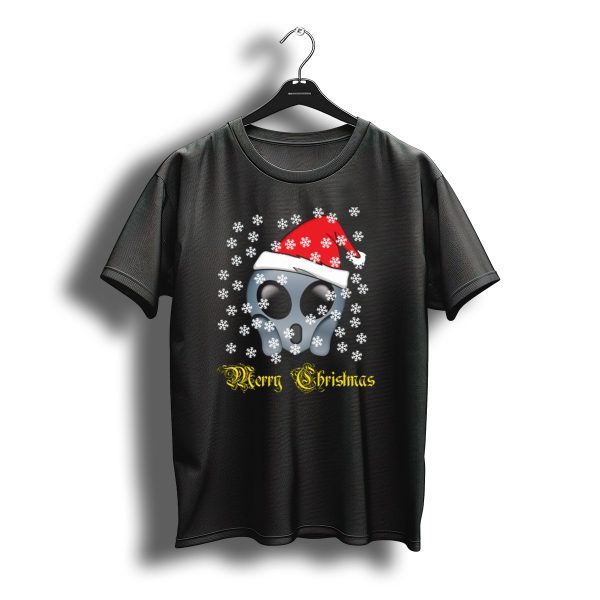 Merry Christmas Alien Santa Hat Snow Background T Shirt t shirt 1