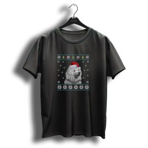 Merry Christmas American Eskimo Santa Hat Snowflakes Ugly T Shirt