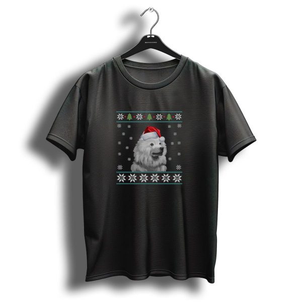 Merry Christmas American Eskimo Santa Hat Snowflakes Ugly T Shirt 1 t shirt 1