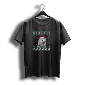 Merry Christmas American Eskimo Santa Hat Snowflakes Ugly T-Shirt