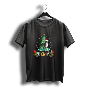 Merry Christmas American Pit Bull Terrier With Santa Hat And Christmas Tree T-Shirt