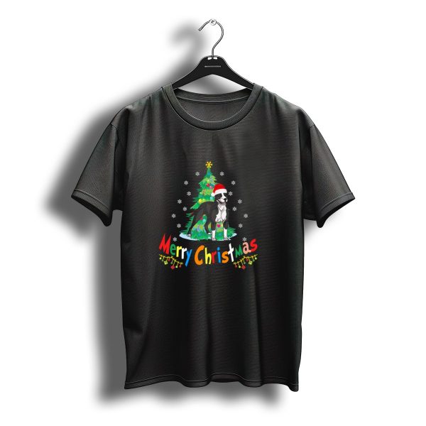 Merry Christmas American Pit Bull Terrier With Santa Hat And Christmas Tree T Shirt t shirt 1