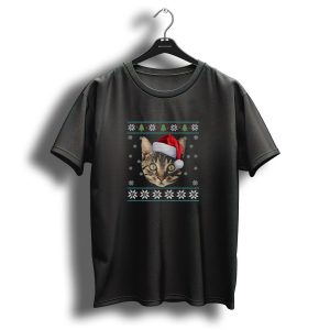 Merry Christmas American Shorthair Cat Santa Hat Snowflakes Trees T Shirt