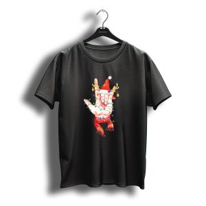 Merry Christmas American Sign Language Love Reindeer Hand With Santa Hat T-Shirt