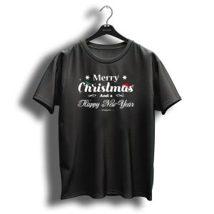 Merry Christmas And A Happy New Year Snowflakes Holly Santa Hat T Shirt
