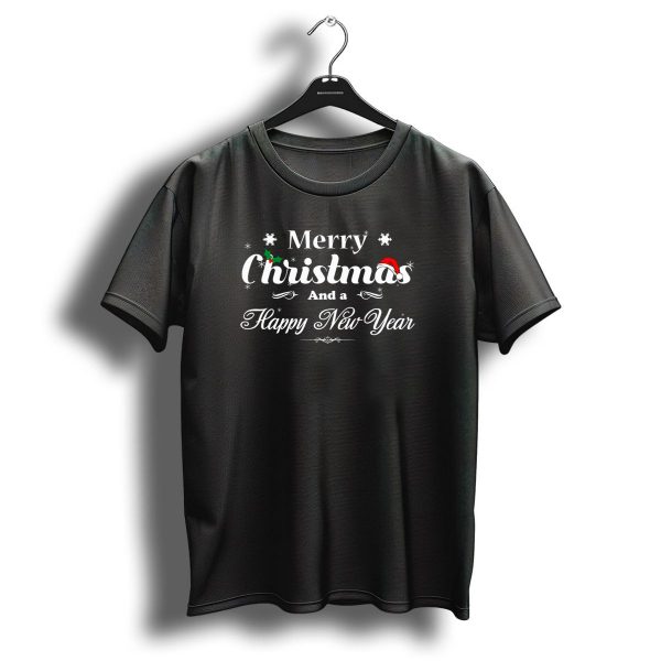 Merry Christmas And A Happy New Year Snowflakes Holly Santa Hat T Shirt 1 t shirt 1