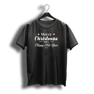 Merry Christmas And A Happy New Year Snowflakes Holly Santa Hat T-Shirt