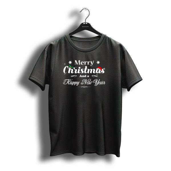Merry Christmas And A Happy New Year Snowflakes Holly Santa Hat T Shirt t shirt 1