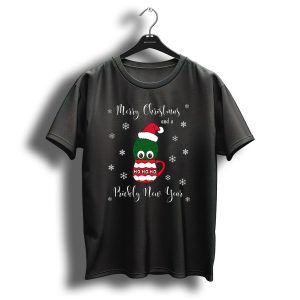 Merry Christmas And A Prickly New Year Cactus In Santa Hat With Ho Ho Ho Mug And Snowflakes T Shirt
