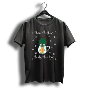 Merry Christmas And A Prickly New Year Funny Cactus With Gingerbread And Snowflakes T-Shirt