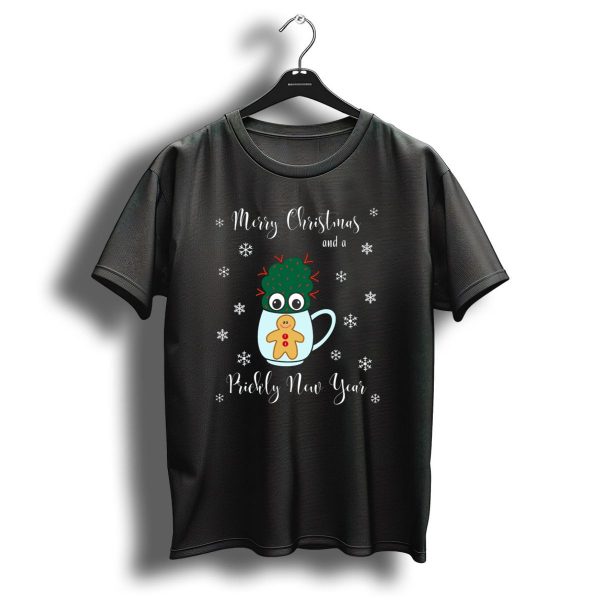 Merry Christmas And A Prickly New Year Funny Cactus With Gingerbread And Snowflakes T Shirt 1 t shirt 1