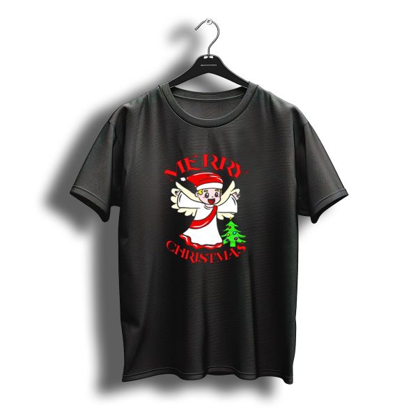 Merry Christmas Angel With Santa Hat And Christmas Tree T Shirt t shirt 1
